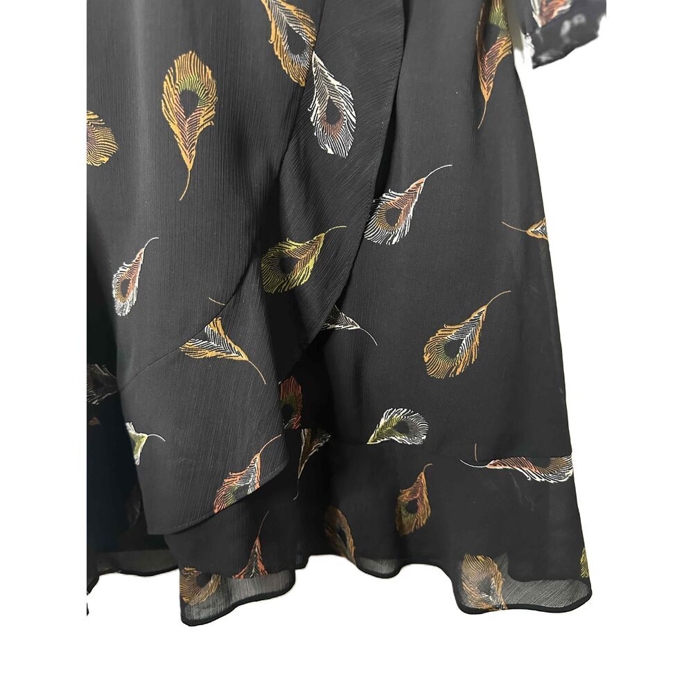 Madewell Dress Womens Size 00 Black Peacock Feathers Wrap A Line - Picture 10 of 11